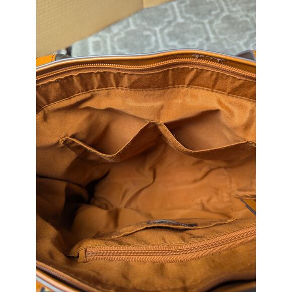 Liz Claiborne Tote Shoulder Bag Large Cognac Double Strap Purse spacious career - Picture 12 of 16